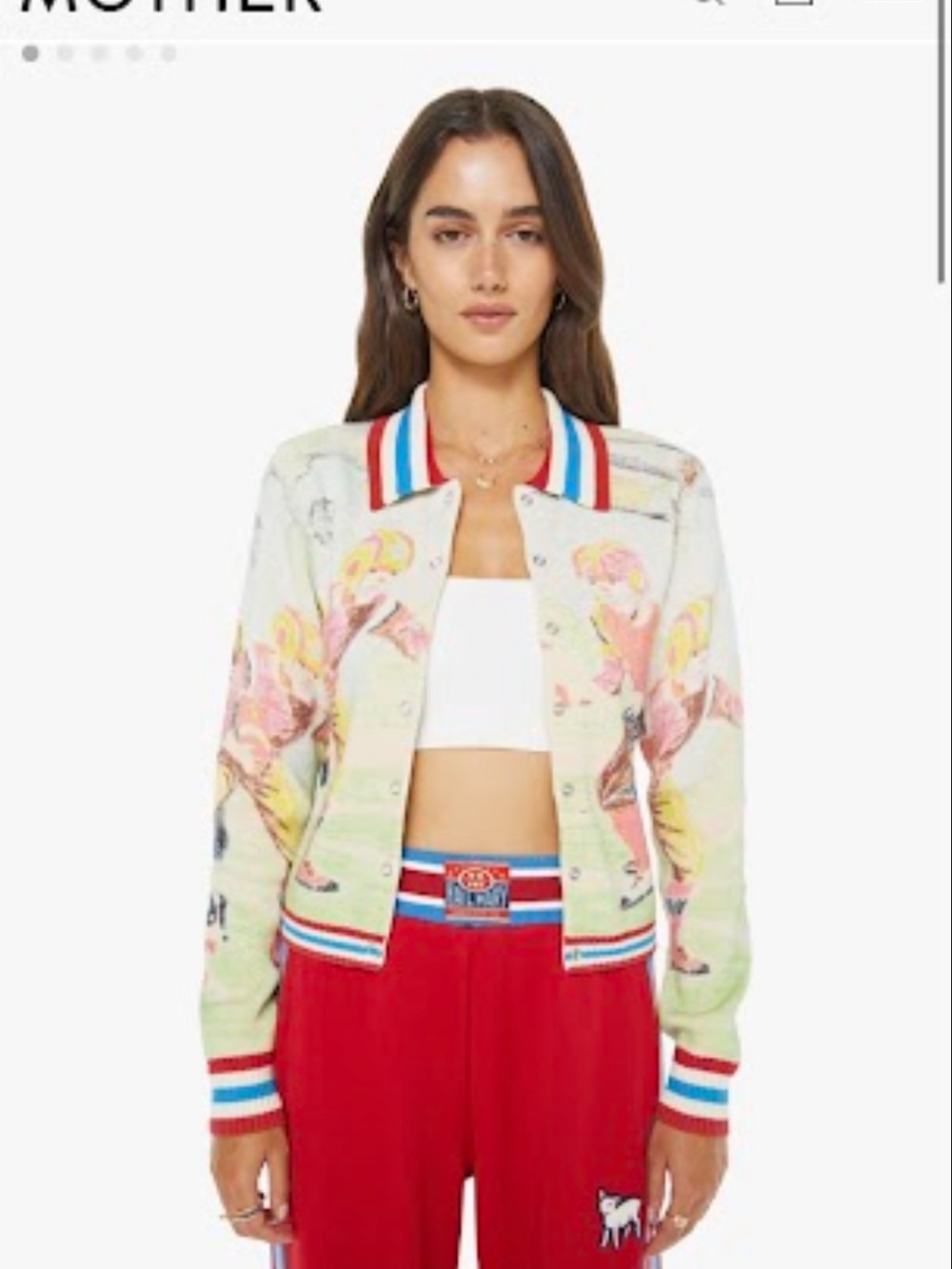 IN SEARCH OF!!!! MOTHER Cream Floral-Print Bomber Cardigan with Red & Blue Trim